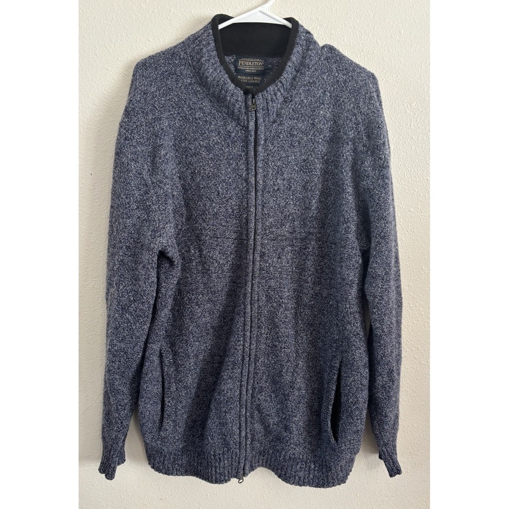 Pendleton Men's XL Washable Shetland Wool Full Zip Cardigan Sweater Blue